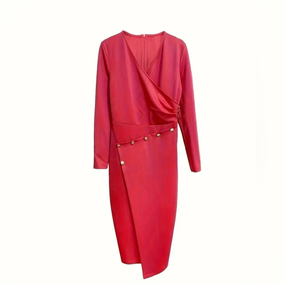 Elegant Red Wrap Dress - Picture 1 of 2